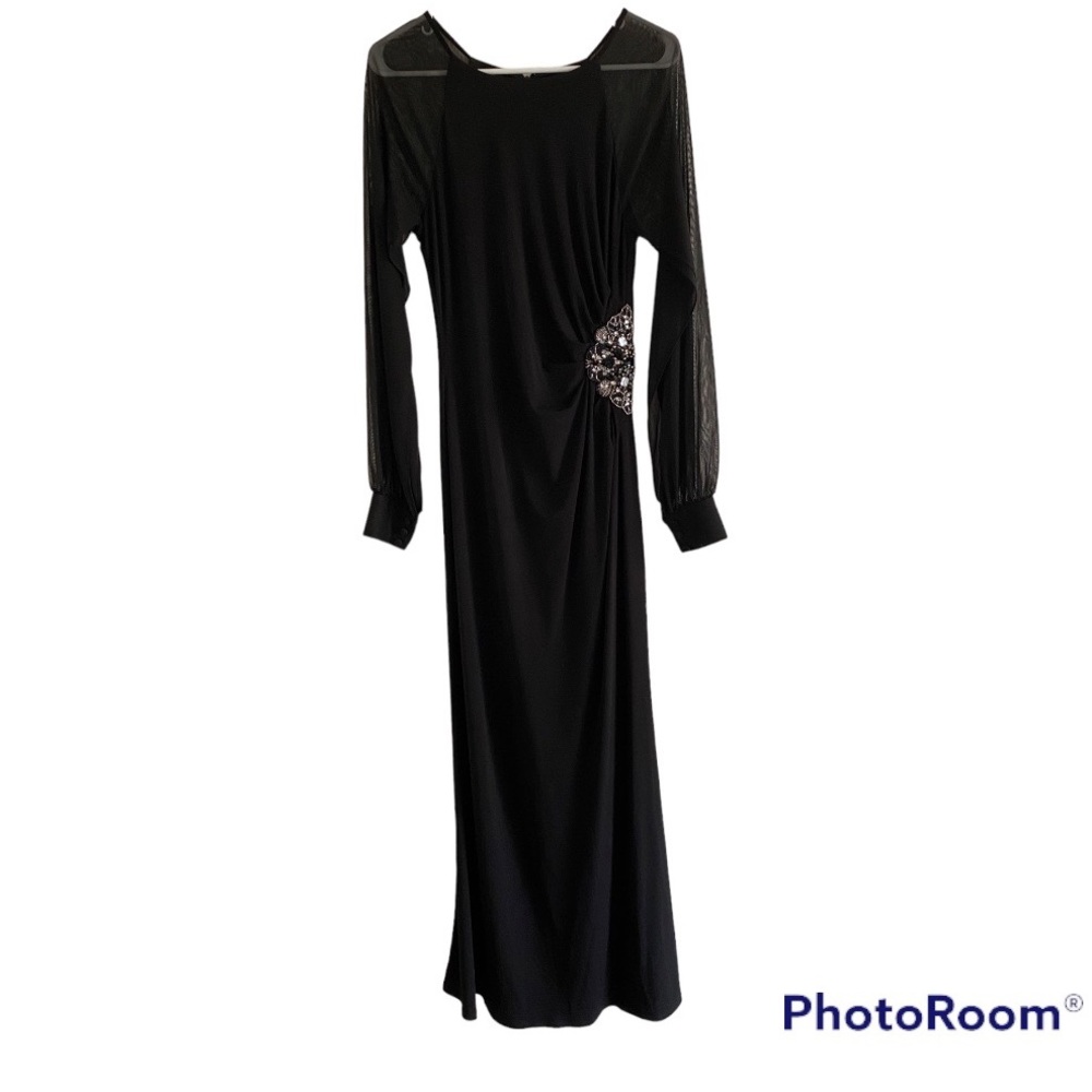 Eliza J Black Ruched Beaded Long-sleeve vintage style, 80's  Dress, size 6